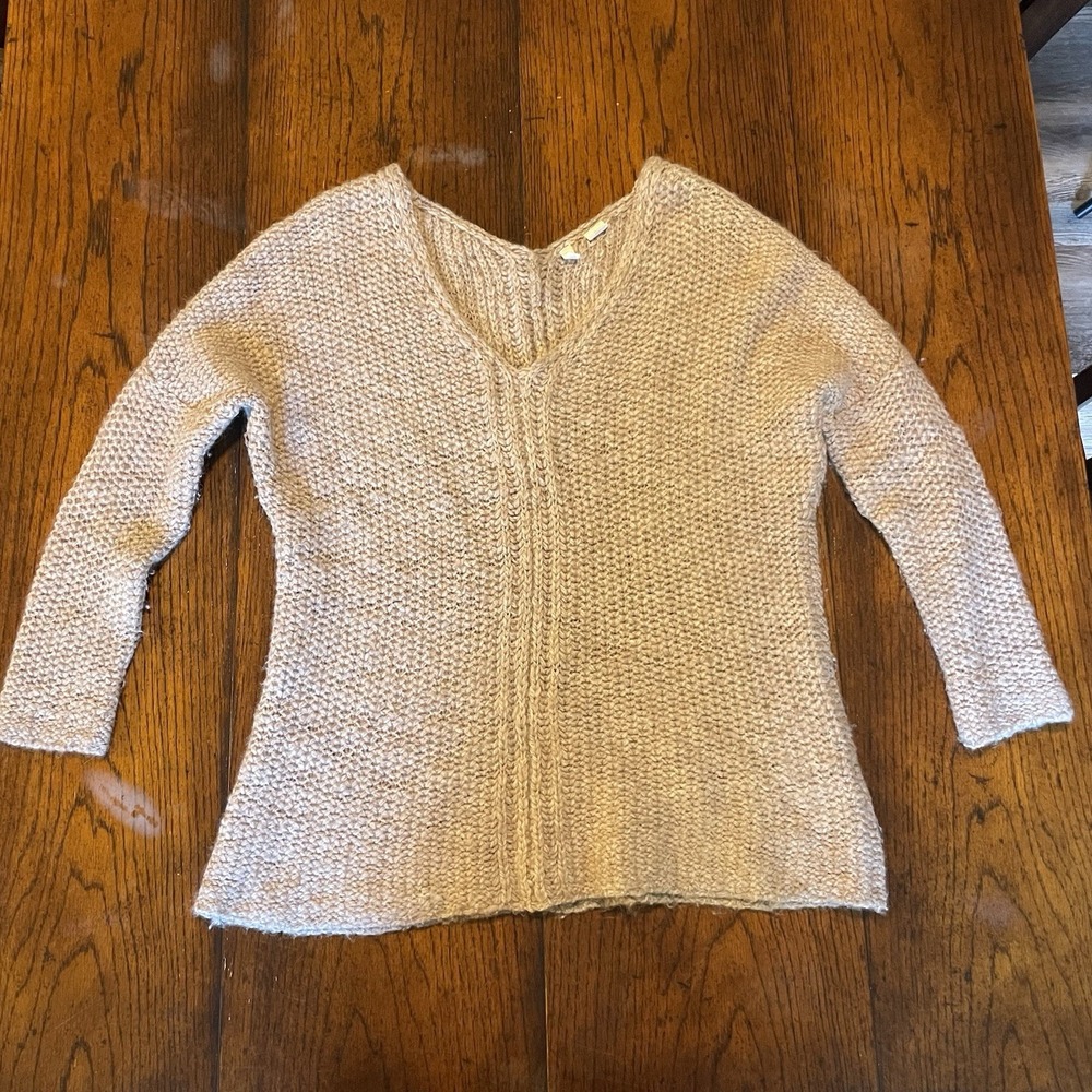 Moth Anthropologie Off The Shoulder Oversized V-Neck Knit Sweater Womens‎ Size S